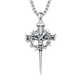 Sterling Silver Crown of Thorn Three Nail Cross Pendant Necklace