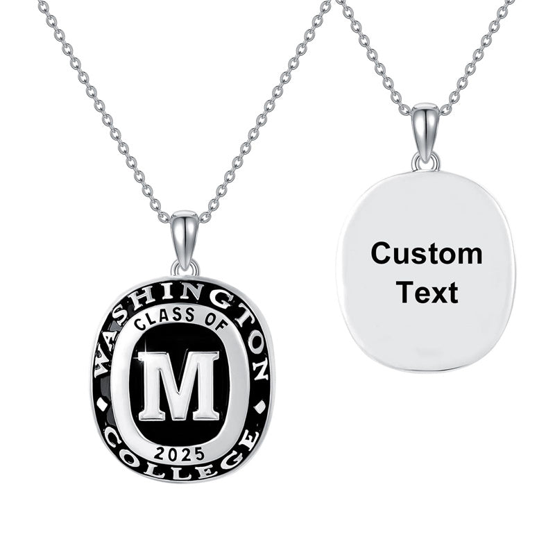 Sterling Silver Personalized Initial High School College University Pendant Necklace Graduation Gift