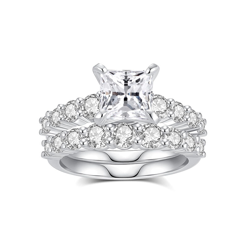 Sterling Silver Moissanite Wedding Ring Set for Women