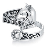 Sterling Silver Cat Adjustable Spoon Ring for Women
