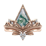Sterling Silver Kite Cut Natural Moss Agate Ring Engagement Ring