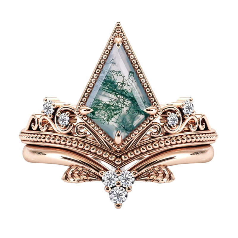 Sterling Silver Kite Cut Natural Moss Agate Ring Engagement Ring