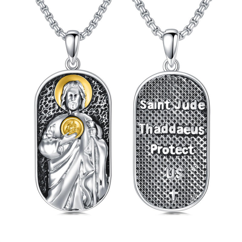 Sterling Silver  Virgin Mary Saint Florian Saint Jude Saint Michael Saint Benedict Amulet Protection Pendant Necklace