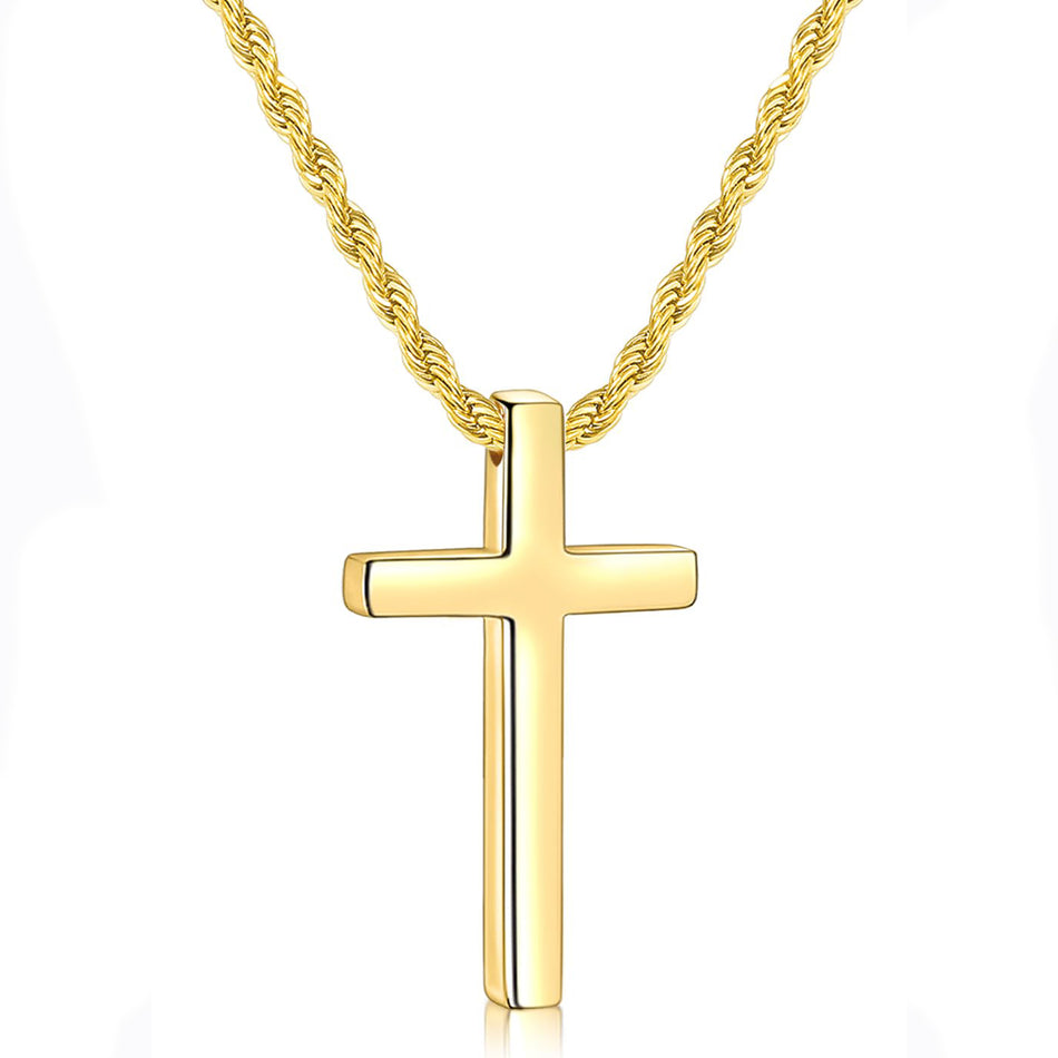 Sterling Silver Cross Pendant Necklace with Stainless Steel 2.0mm Rope Chain