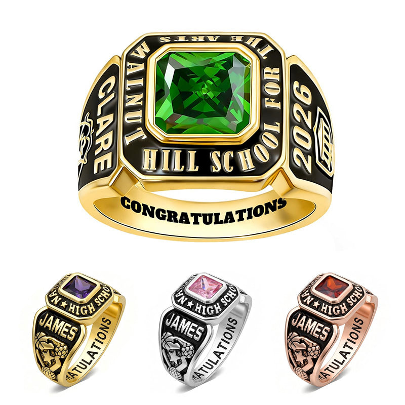 Sterling Silver Personalized Birthstone Engraved High School Class Ring Graduation Ring