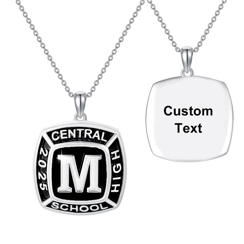 Sterling Silver Personalized Initial High School College University Pendant Necklace Graduation Gift