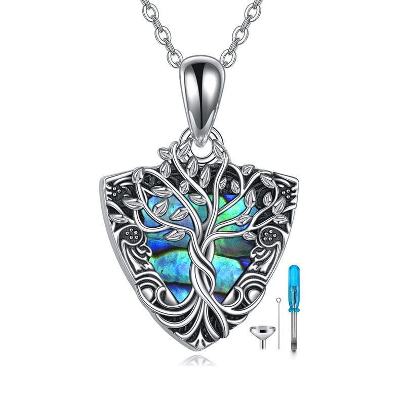 Sterling Silver Tree of Life Urn Necklaces Abalone Opal Shell Cremation Jewelry for Ashes