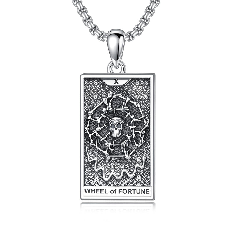Sterling Silver Lovers Hierophant Magician Three of Swords Wheel of Fortune SkeletonTarot Card Pendant Necklace