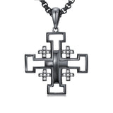 Sterling Silver Jerusalem Cross Pendant Necklace for Men