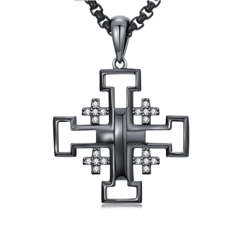 Sterling Silver Jerusalem Cross Pendant Necklace for Men