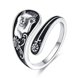 Sterling Silver Cat Adjustable Spoon Ring for Women