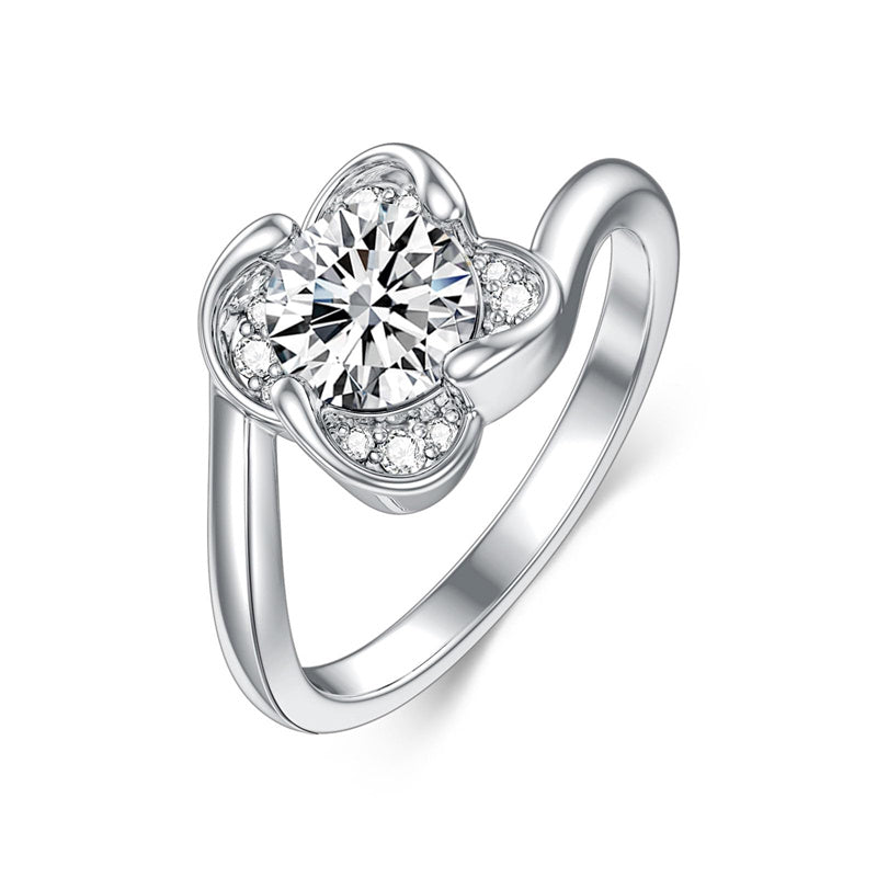 Sterling Silver Personalized Engraved Moissanite Engagement Wedding Anniversary Ring