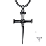 Sterling Silver Nail Cross Urn Necklace for Ashes for Men