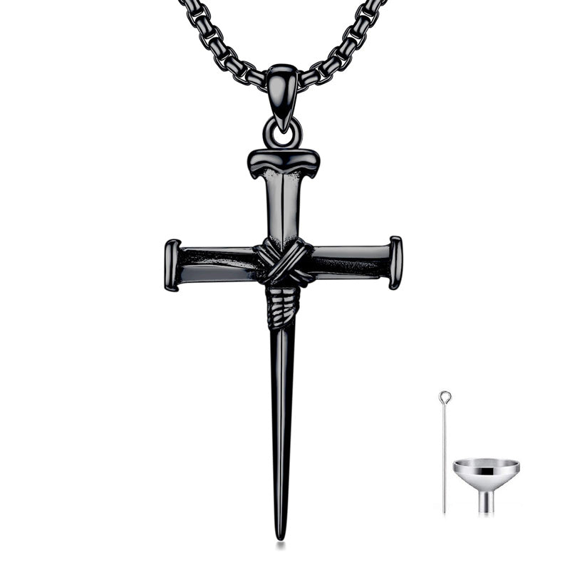 Sterling Silver Nail Cross Urn Necklace for Ashes for Men