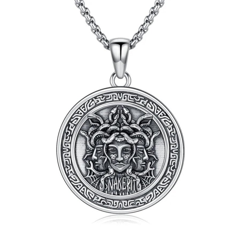 Sterling Silver Medusa Triple Moon Goddess Athena Pendant Necklace for Women