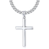 Sterling Silver Cross Necklace for Men with Stainless Steel Cuban Chain Necklace
