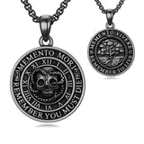 Sterling Silver Memento Mori Gothic Skull Amulet Pendant Necklace for Men