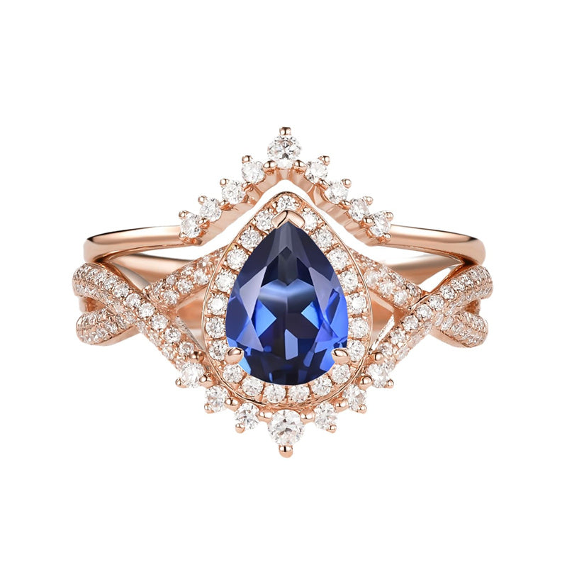 Sterling Silver 10K 14K 18K Gold  Pear Shaped Gemstone Engagement Rings Set