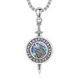 Sterling Silver Abalone Shell Viking Wolf Pendant Necklace