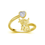 10K 14K 18K Solid Gold Personalized Birthstone Highland Cow Animal Ring