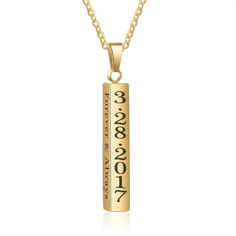 Stainless Steel Personalized Engraved Vertical Bar Necklace
