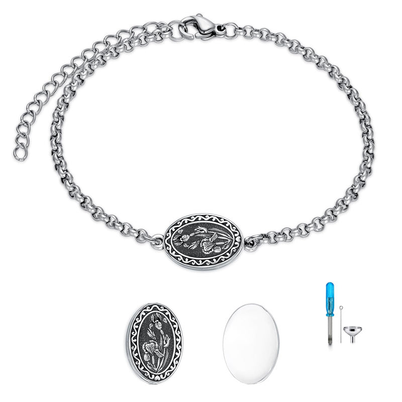 Sterling Silver 12-Month Birth Flower Urn Bracelet for Ashes