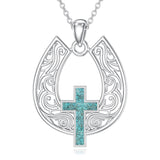 Sterling Silver Turquoise Cross Bear Claw Cowboy Boot Pendant Necklace