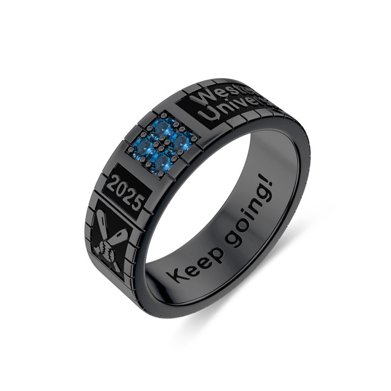 Sterling Silver Personalized Birthstone Engraved Pattern Class Band Ring For Men