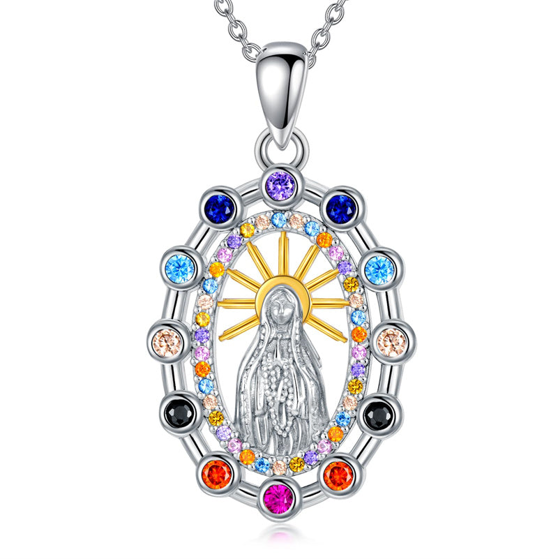 Sterling Silver Turquoise Virgin Mary Protection Pendant Necklace