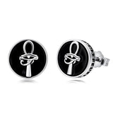 Sterling Silver Black Onyx Tree of Life Ankh Cross Skull Valknu Viking Stud Earrings