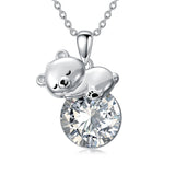 Sterling Silver Cubic Zirconia Teddy Bear Pendant Necklace Christmas Gifts for Women