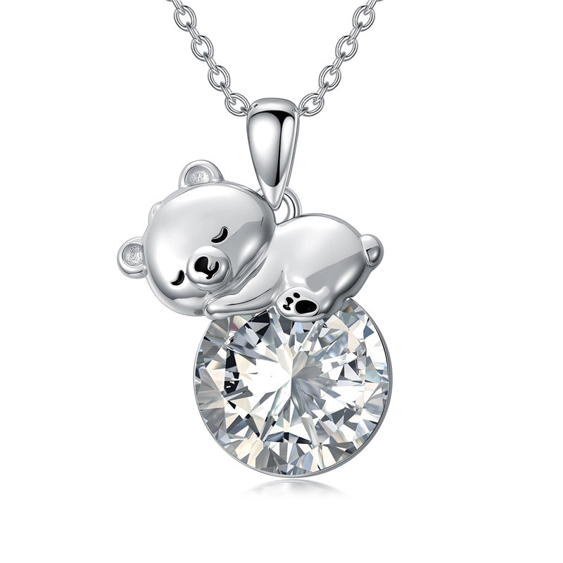 Sterling Silver Cubic Zirconia Teddy Bear Pendant Necklace Christmas Gifts for Women