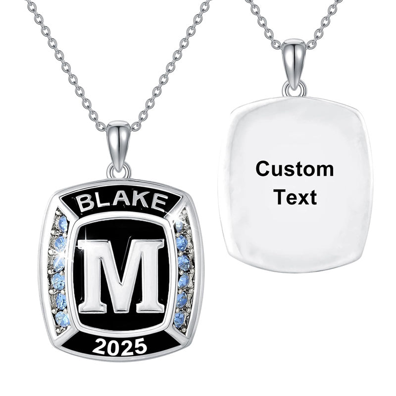 Sterling Silver Personalized Initial High School College University Pendant Necklace Graduation Gift