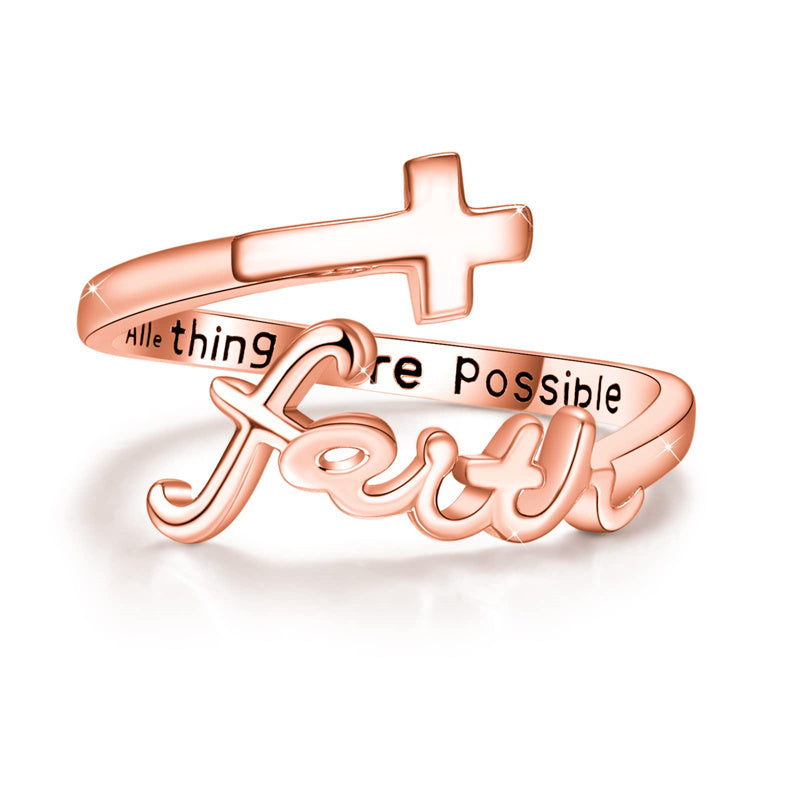 Sterling Silver Adjustable Cross Inspirational Ring With Engraved