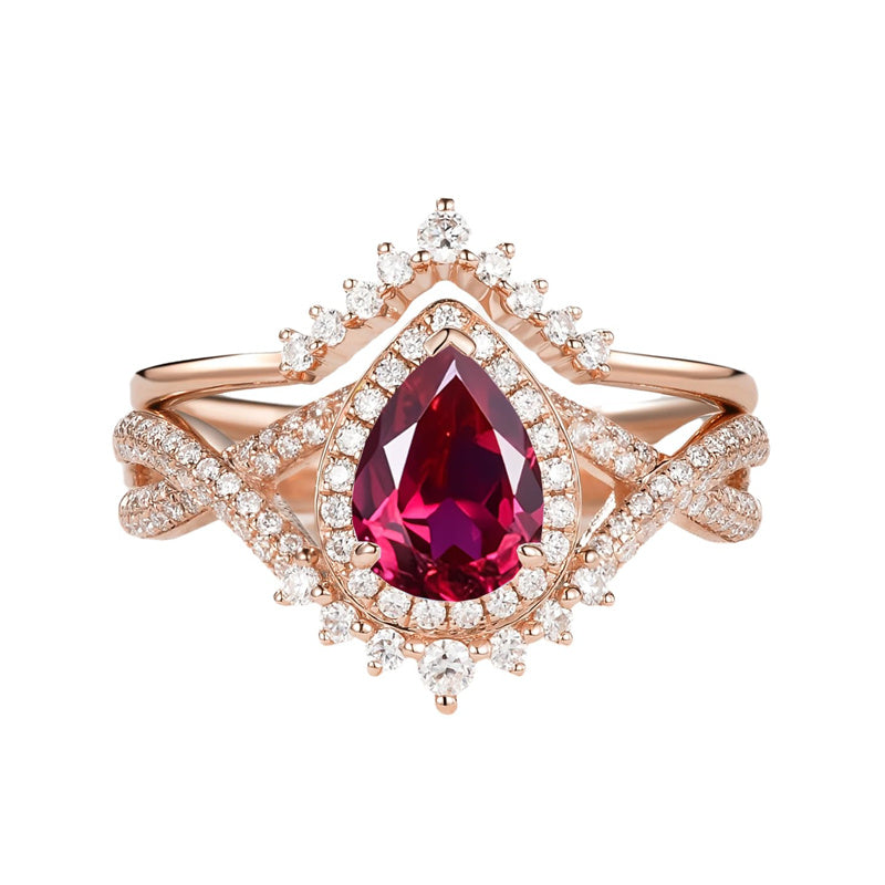 Sterling Silver 10K 14K 18K Gold  Pear Shaped Gemstone Engagement Rings Set