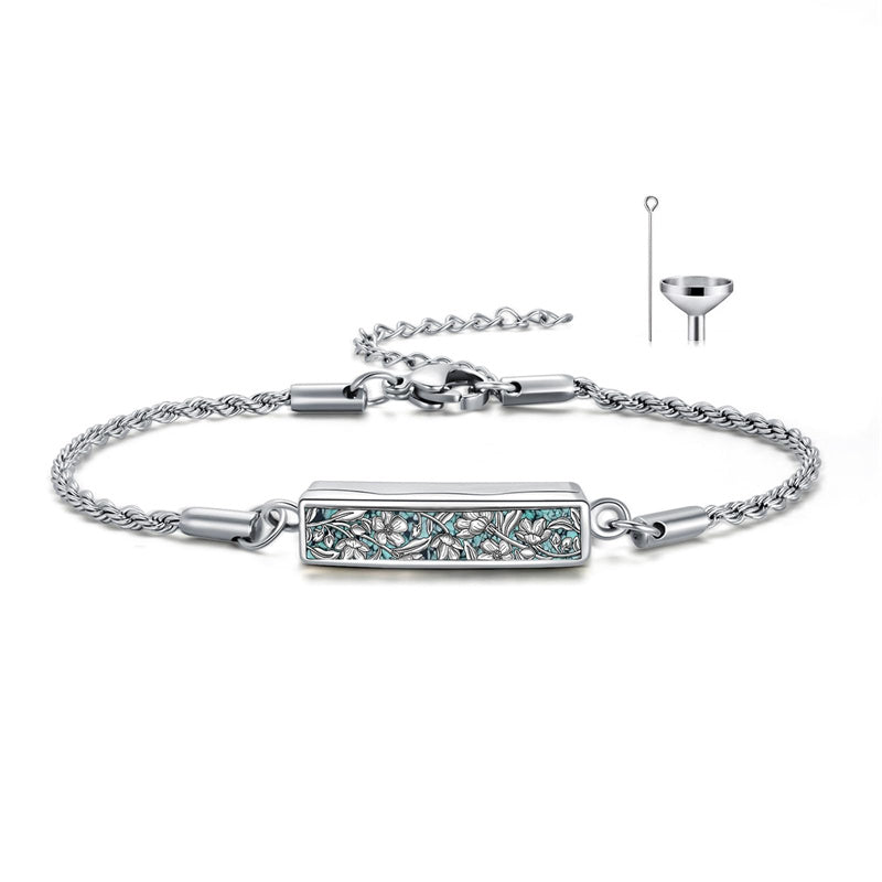 Sterling Silver Turquoise Hawthorn Flower Daisy Tree of Life Urn Bracelet for Ashes