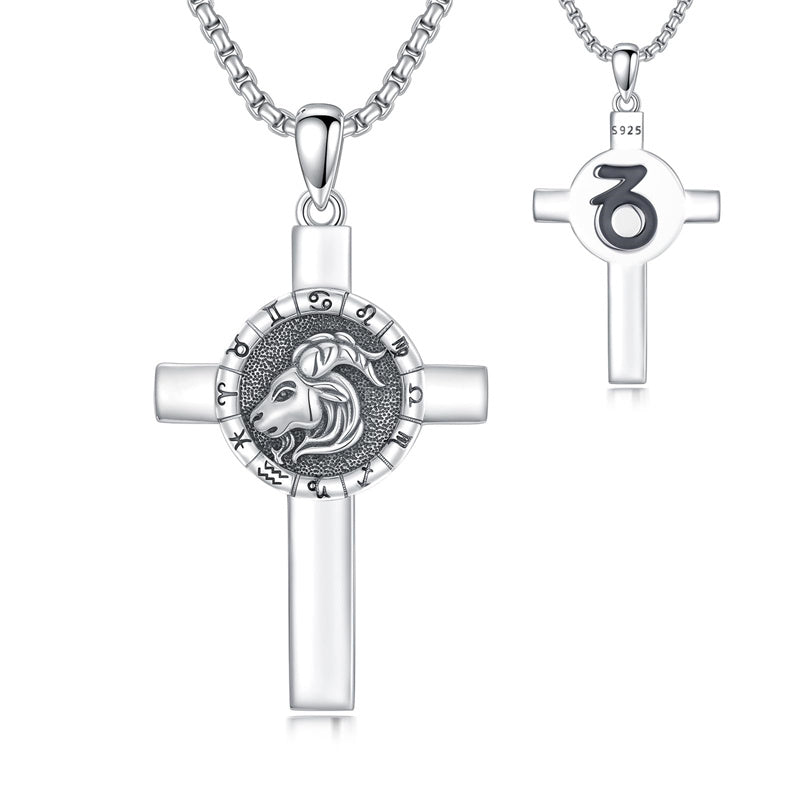 Sterling Silver 12 Constellation Cross Pendant Necklace