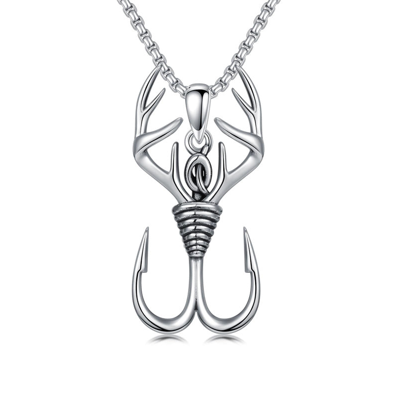 Sterling Silver Antler Pendant Necklace for Men
