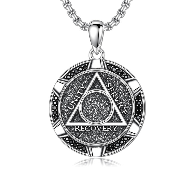 Sterling Silver AA Sobriety Alcoholics Anonymous  Pendant Necklace for Men