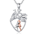 Sterling Silver Anatomical Heart Father Mother Daughter Sister Mother Daughter Pendant Necklace