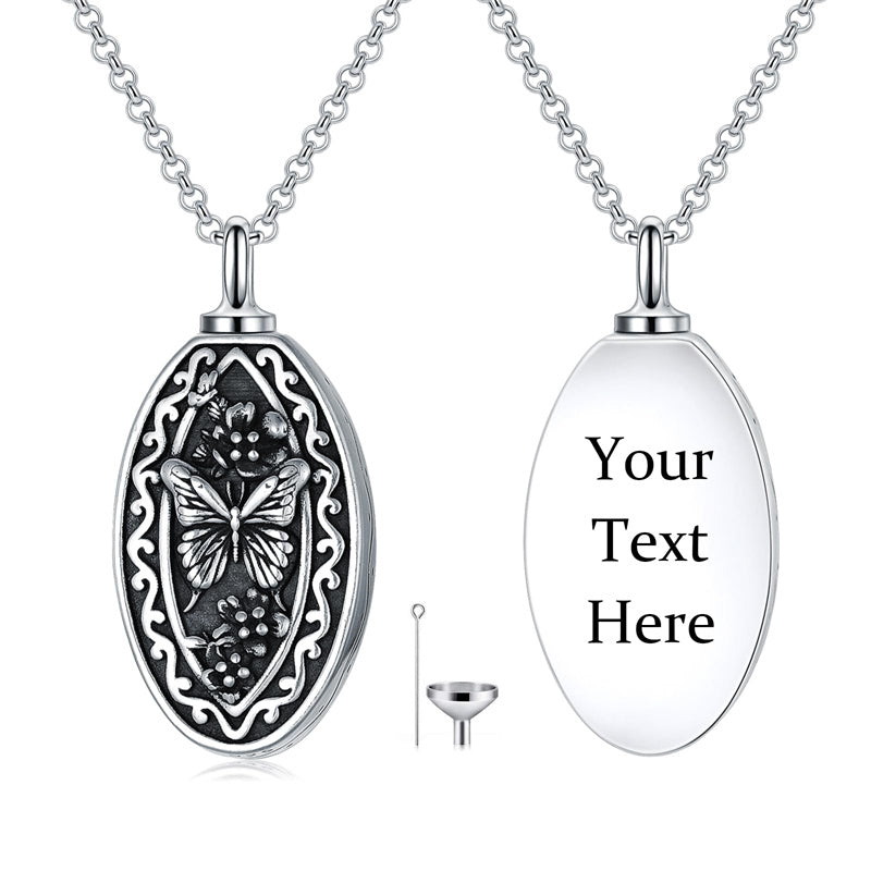Sterling Silver Personalized Engraved  Butterfly Urn Necklaces for Ashes