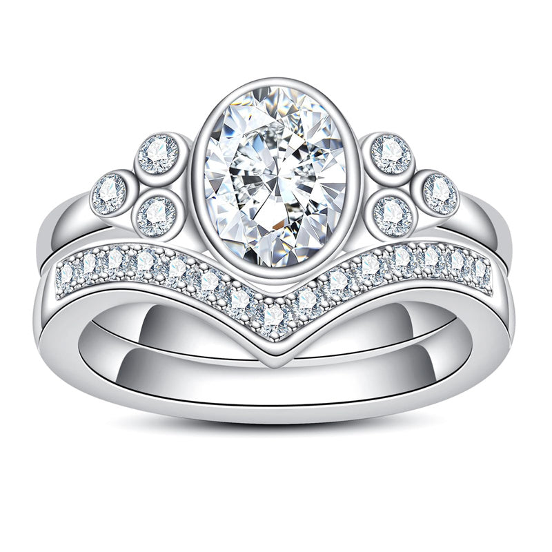Sterling Silver Oval Cut Moissanite Engagement Wedding Ring