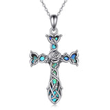 Sterling Silver Abalone Shell Turquoise Origami Cross Pendant Necklace