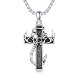 Sterling Silver Fish Hook Cross Pendant Necklace for Men