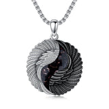 Sterling Silver Turquoise Obsidian Opal Tiger's Eye Yin Yang Angel Wings Pendant Necklace