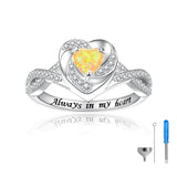 Sterling Silver Heart Urn Ring for Ashes Engraved With Always in My Heart