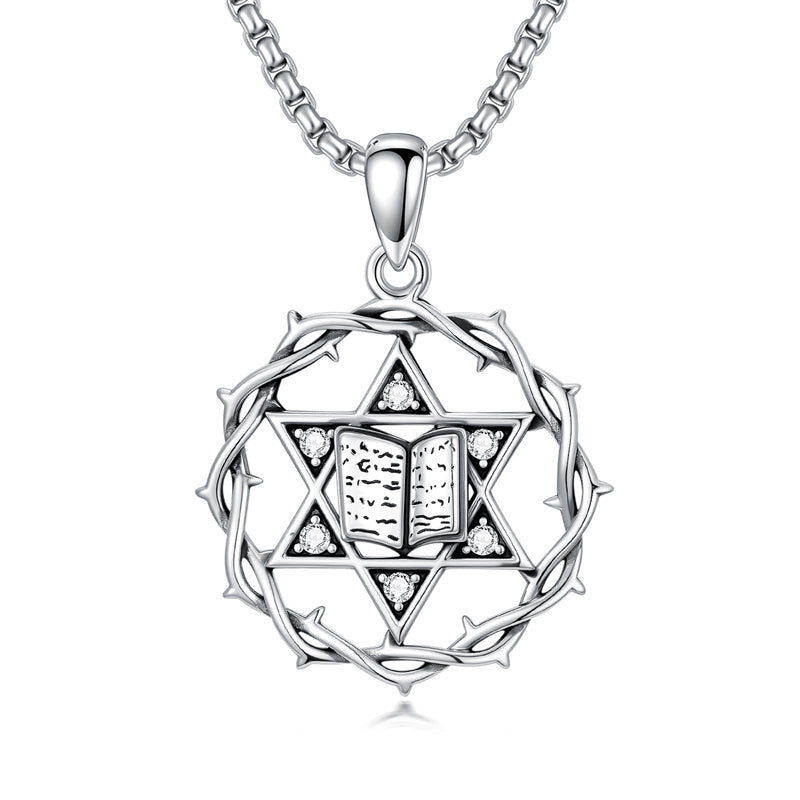 Sterling Silver Crown of Thorns Crucifix Cross Pendant Necklace for Men