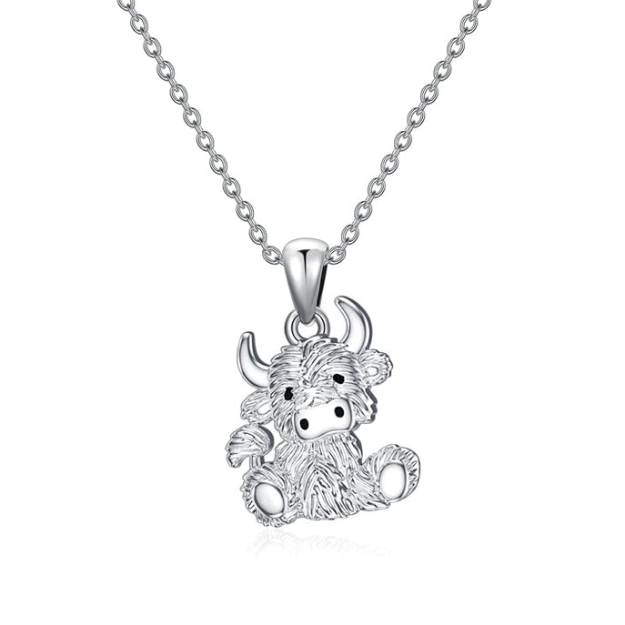 Sterling Silver Highland Cow Pendant Necklace