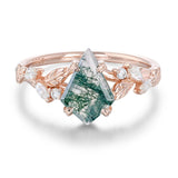 Sterling Silver 10K 14K 18K 2CT Natural Moss Agate Leaf Engagement Wedding Promise Rings Set