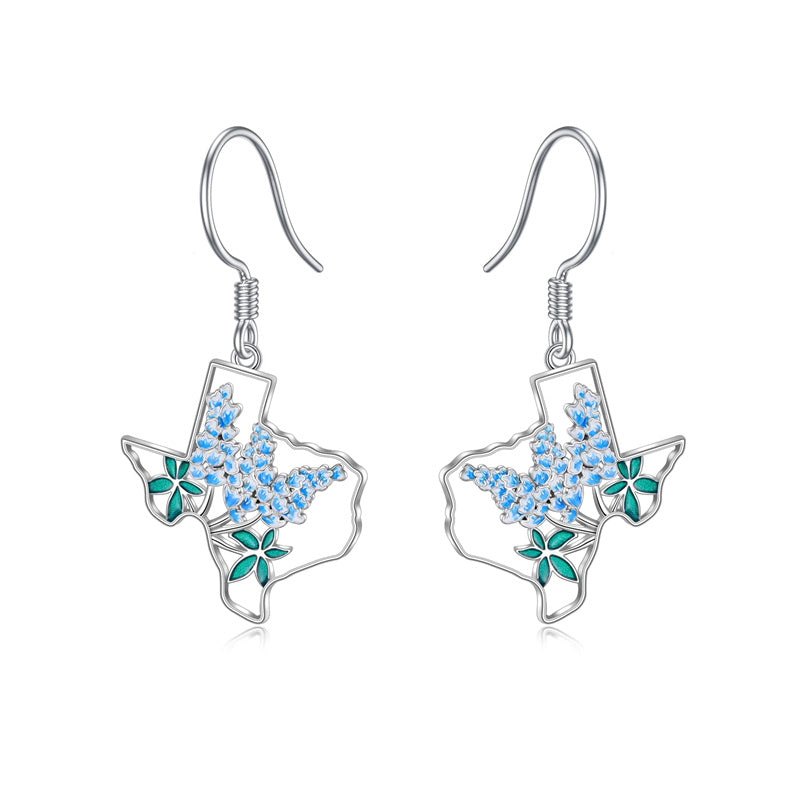 Sterling Silver Texas State Map Flag Dangle Earrings